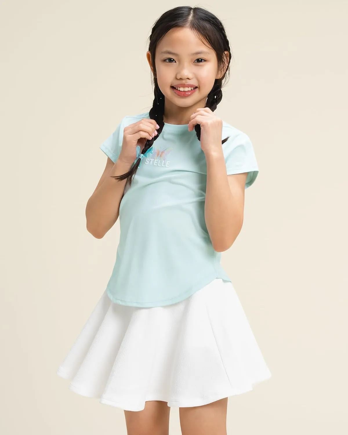 Stelle Girls Skirt Casual Flare Plain Pleated Stretch Waist Skater Skirts Uniform Skorts with Built in Shorts 5-15 Years