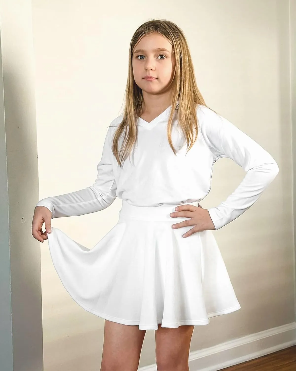 Stelle Girls Skirt Casual Flare Plain Pleated Stretch Waist Skater Skirts Uniform Skorts with Built in Shorts 5-15 Years