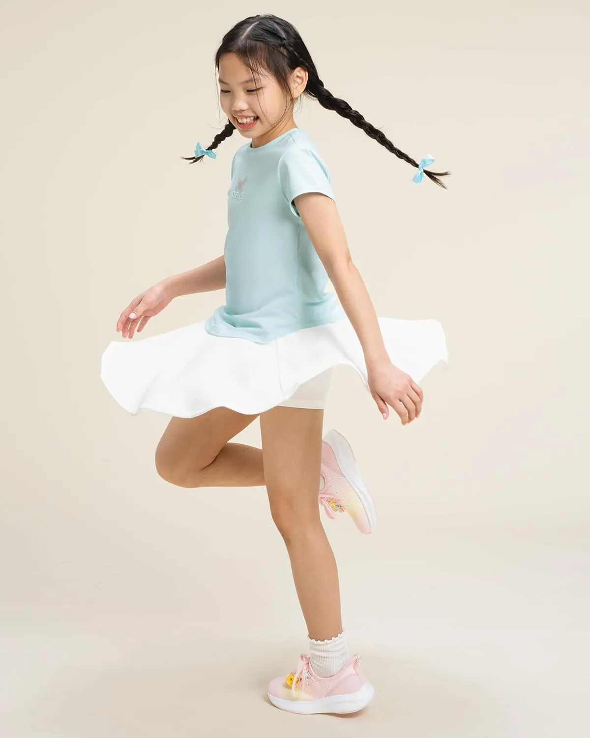 Stelle Girls Skirt Casual Flare Plain Pleated Stretch Waist Skater Skirts Uniform Skorts with Built in Shorts 5-15 Years