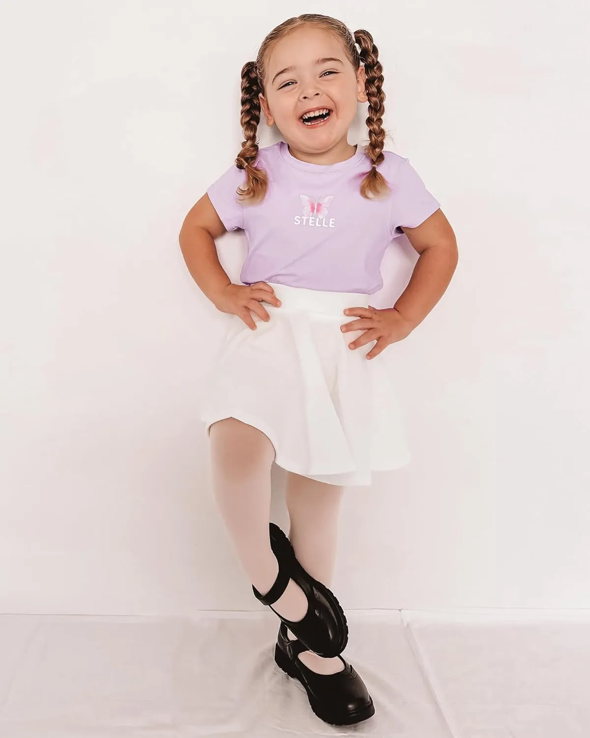Stelle Girls Skirt Casual Flare Plain Pleated Stretch Waist Skater Skirts Uniform Skorts with Built in Shorts 5-15 Years