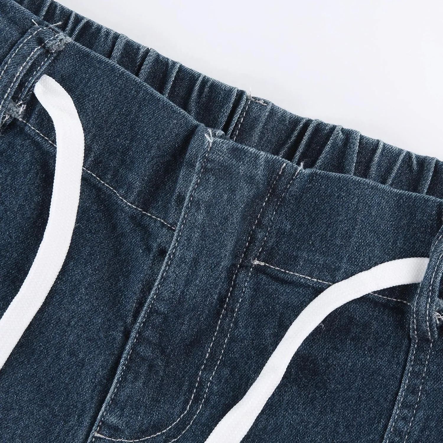 Straight Leg Jeans for Women Drawstring Elastic Waist Pull On Jeans Stretchy Boyfriend Baggy Cropped Denim Joggers