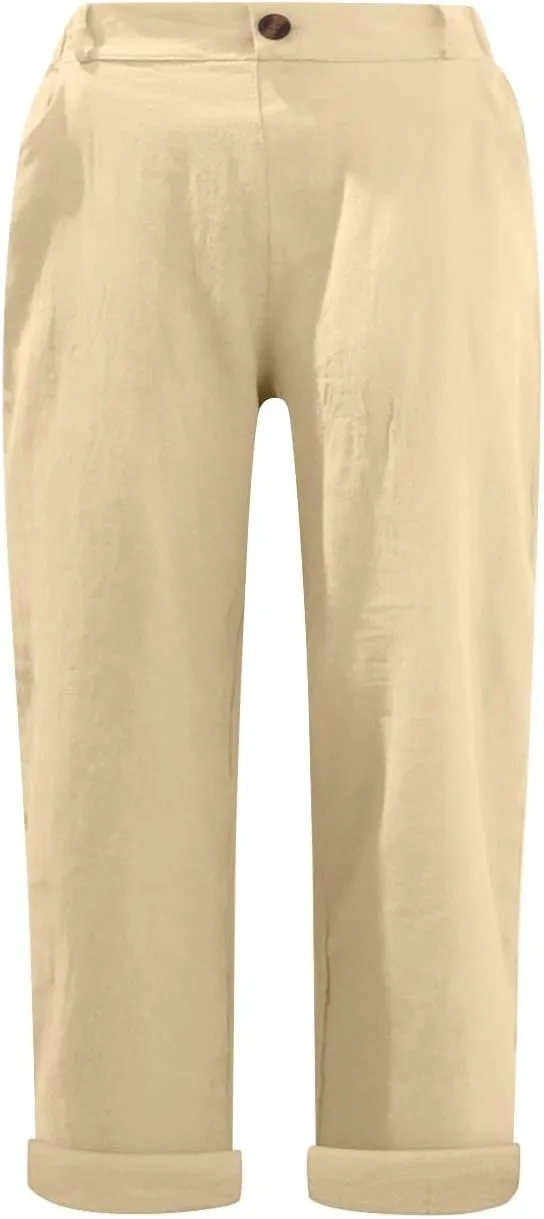 Summer Capri Pants Womens Casual Elastic Waist Cropped Trouser Fashion Resort Wear Beach Vacation Capris Clothes
