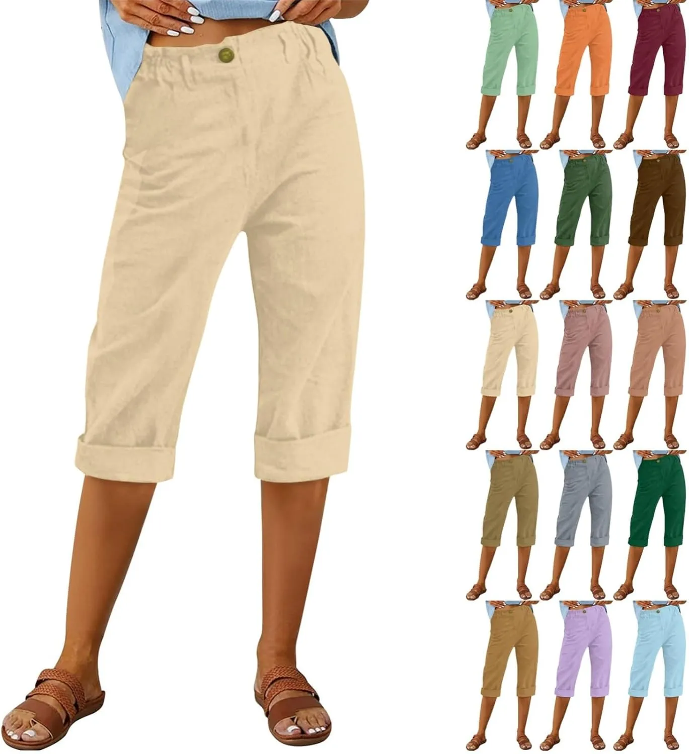 Summer Capri Pants Womens Casual Elastic Waist Cropped Trouser Fashion Resort Wear Beach Vacation Capris Clothes