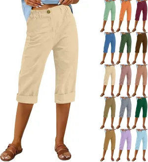 Summer Capri Pants Womens Casual Elastic Waist Cropped Trouser Fashion Resort Wear Beach Vacation Capris Clothes