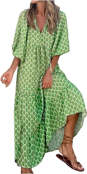 Summer Dresses for Women 2024 Casual Beach Flowy Maxi Dress Hawaiian Sun Dresses Ladies Club Party Dress