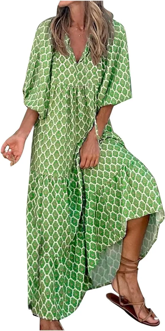 Summer Dresses for Women 2024 Casual Beach Flowy Maxi Dress Hawaiian Sun Dresses Ladies Club Party Dress