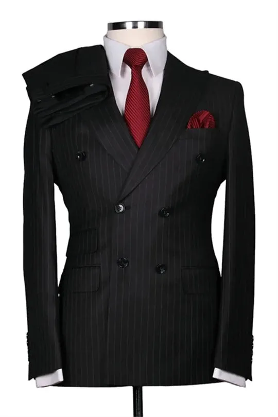 Suzhoufashion Bonniejean Dark Gray Striped Double Breasted Men Suits