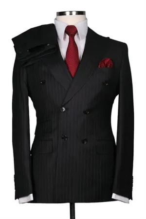 Suzhoufashion Bonniejean Dark Gray Striped Double Breasted Men Suits