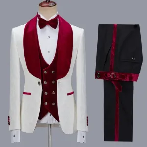 Suzhoufashion Branson White Shawl Lapel Jacquard Wedding Groom Suits