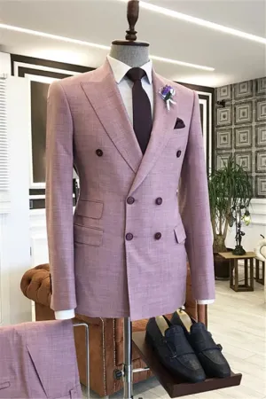Suzhoufashion Kevin Blue Double Breasted Slim Fit Peaked Lapel Men Suits For Prom