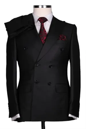 Suzhoufashion Navy Blue Peaked Lapel Three Pieces Slim Fit Wedding Men Suits
