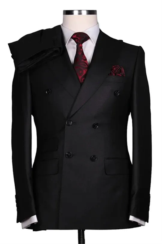 Suzhoufashion Navy Blue Peaked Lapel Three Pieces Slim Fit Wedding Men Suits
