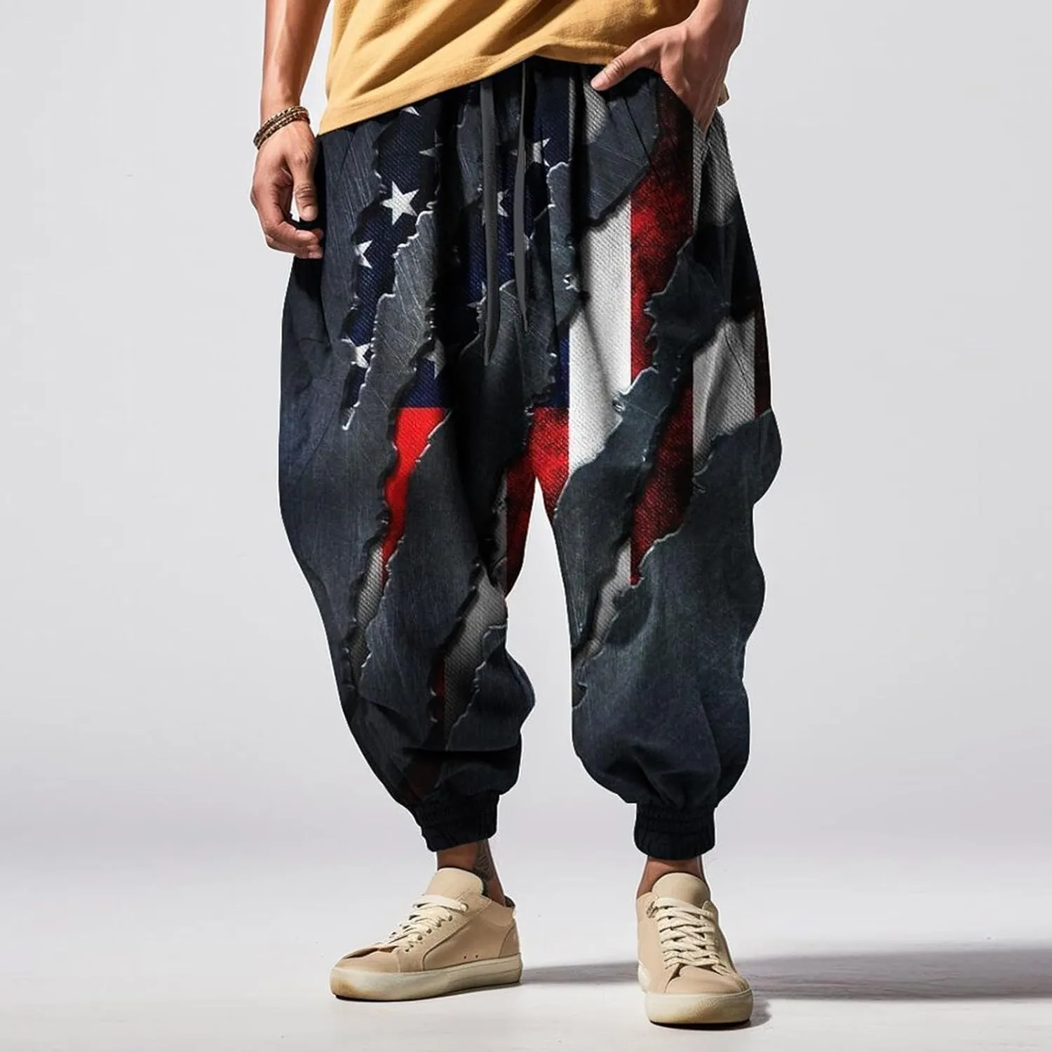 Sweatpants Fun Print Fashion Street Feel Casual Sweatpants Baggy Elastic Waist Novelty Pant Casual Pants Men