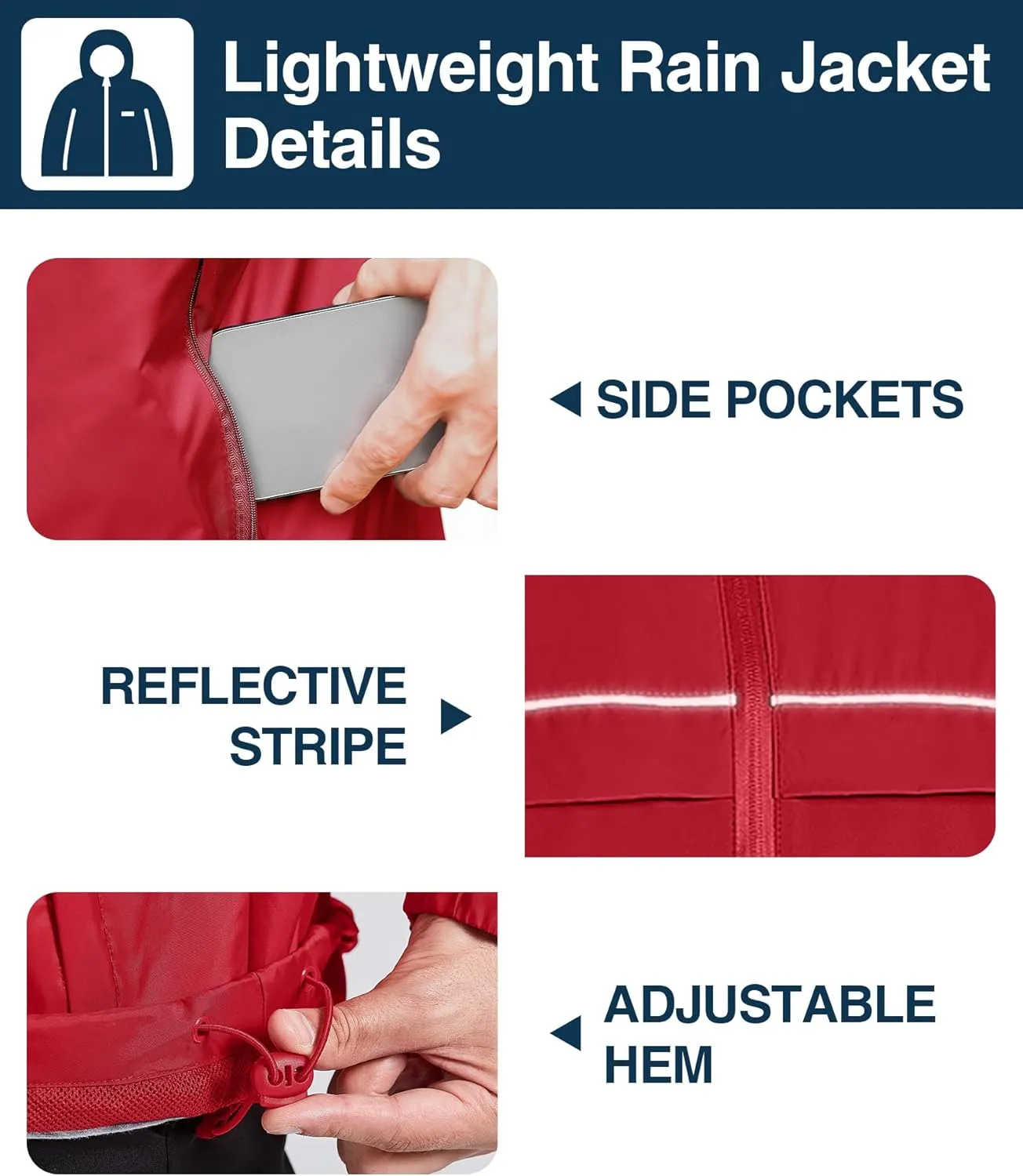 SWISSWELL Rain Jacket Men Waterproof Windbreaker, Lightweight Hooded Raincoat for Daily Casual