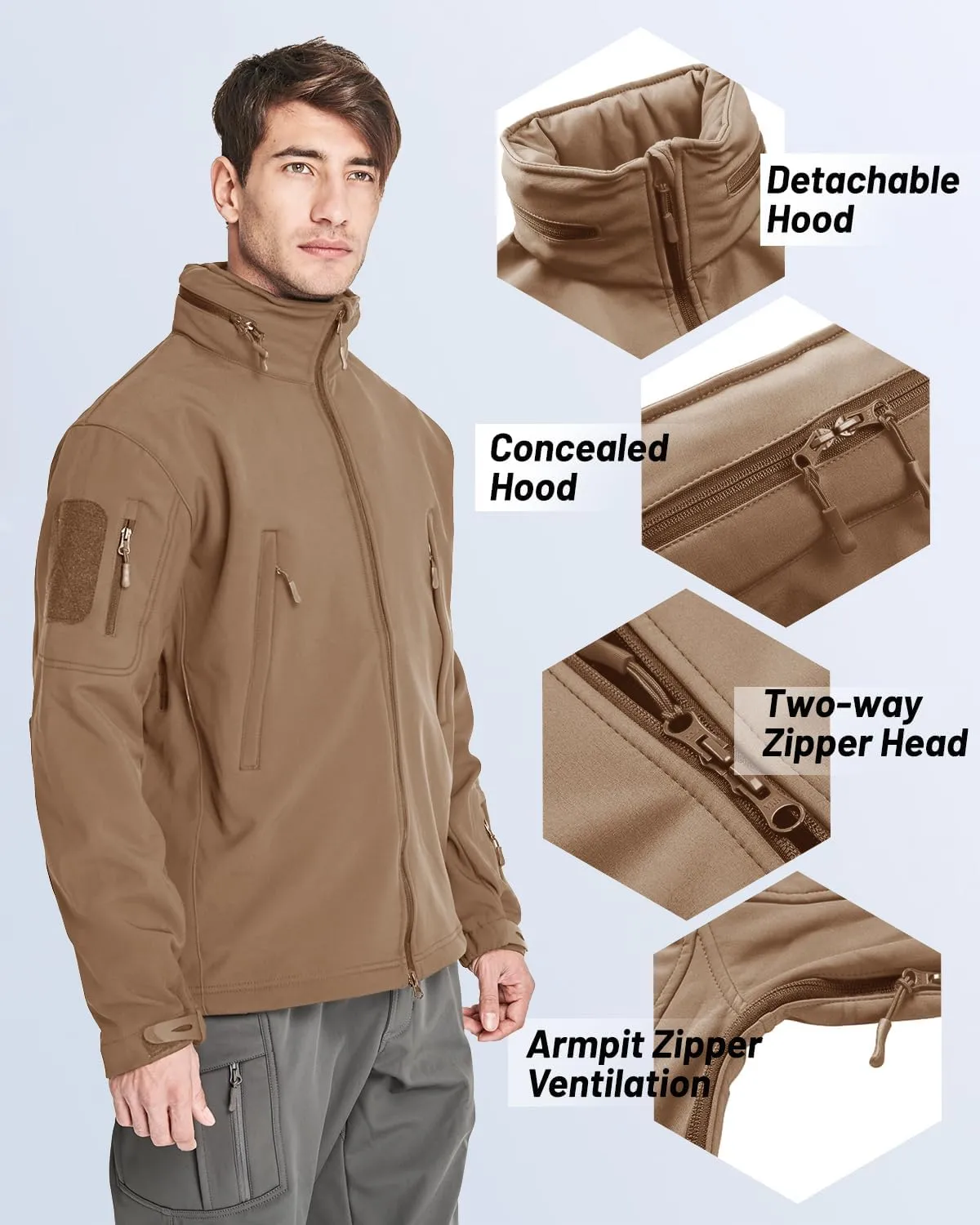 TACVASEN Men's Fleece Lined Tactical Jacket Waterproof Military Hoodie Winter Softshell Jacket Rain Coat Warm Hiking Hunting