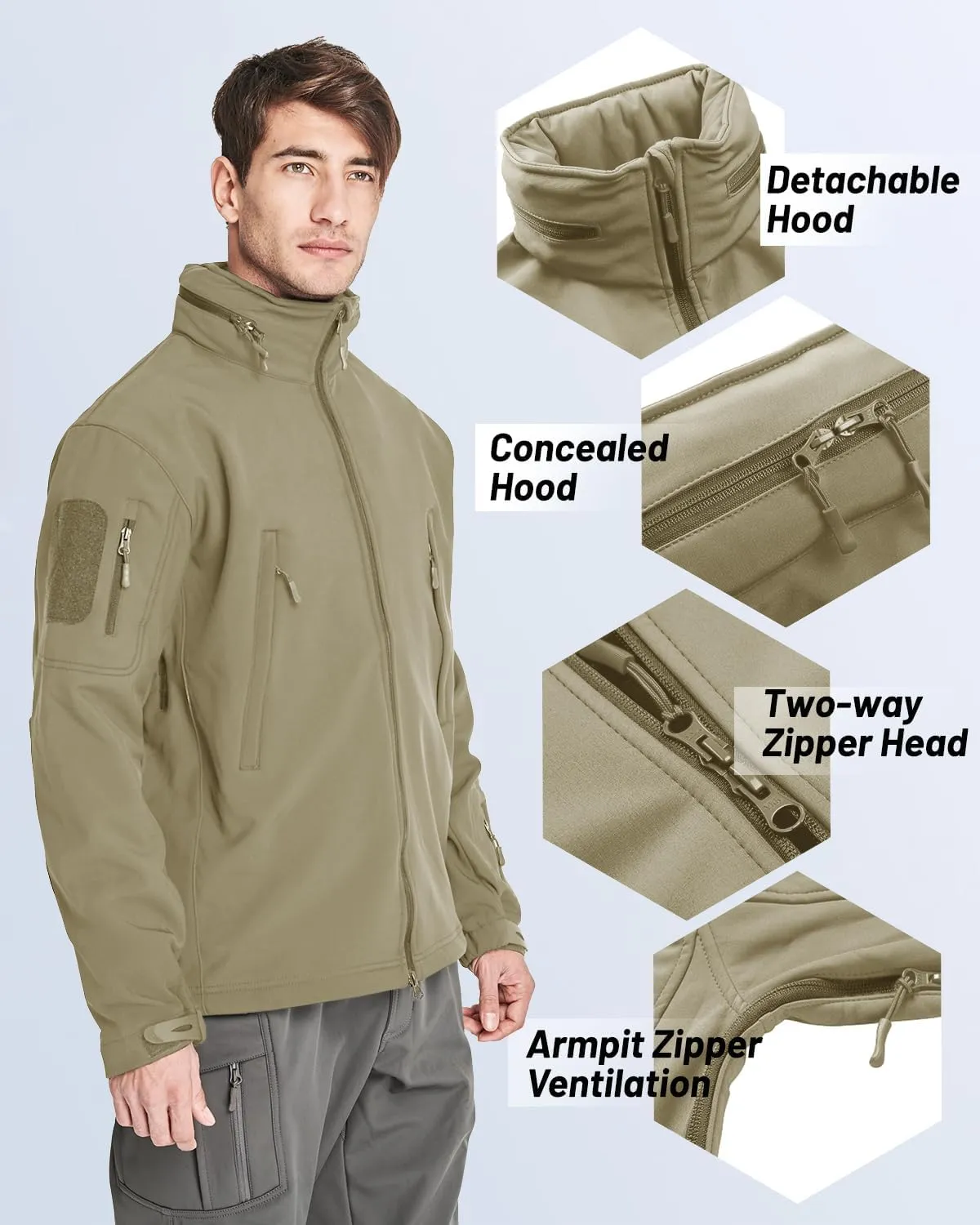 TACVASEN Men's Fleece Lined Tactical Jacket Waterproof Military Hoodie Winter Softshell Jacket Rain Coat Warm Hiking Hunting
