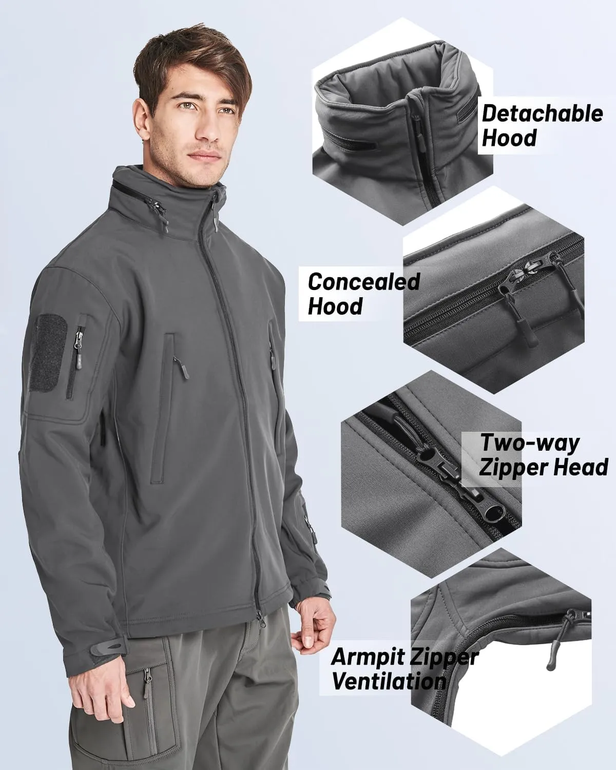 TACVASEN Men's Fleece Lined Tactical Jacket Waterproof Military Hoodie Winter Softshell Jacket Rain Coat Warm Hiking Hunting