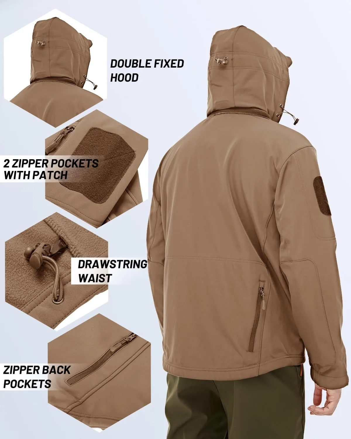 TACVASEN Men's Fleece Lined Tactical Jacket Waterproof Military Hoodie Winter Softshell Jacket Rain Coat Warm Hiking Hunting