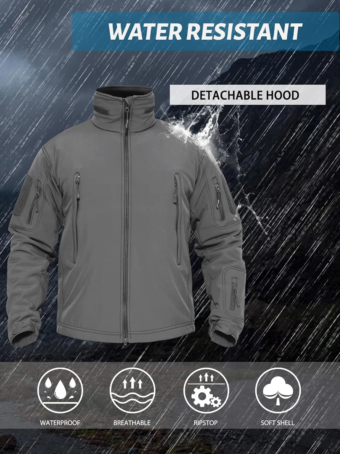 TACVASEN Men's Fleece Lined Tactical Jacket Waterproof Military Hoodie Winter Softshell Jacket Rain Coat Warm Hiking Hunting
