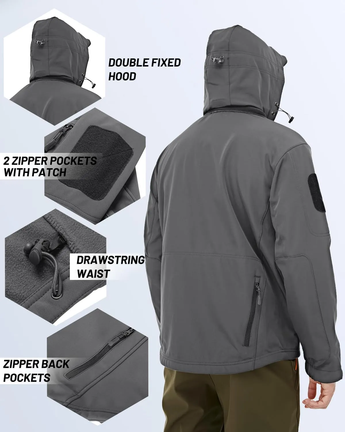 TACVASEN Men's Fleece Lined Tactical Jacket Waterproof Military Hoodie Winter Softshell Jacket Rain Coat Warm Hiking Hunting