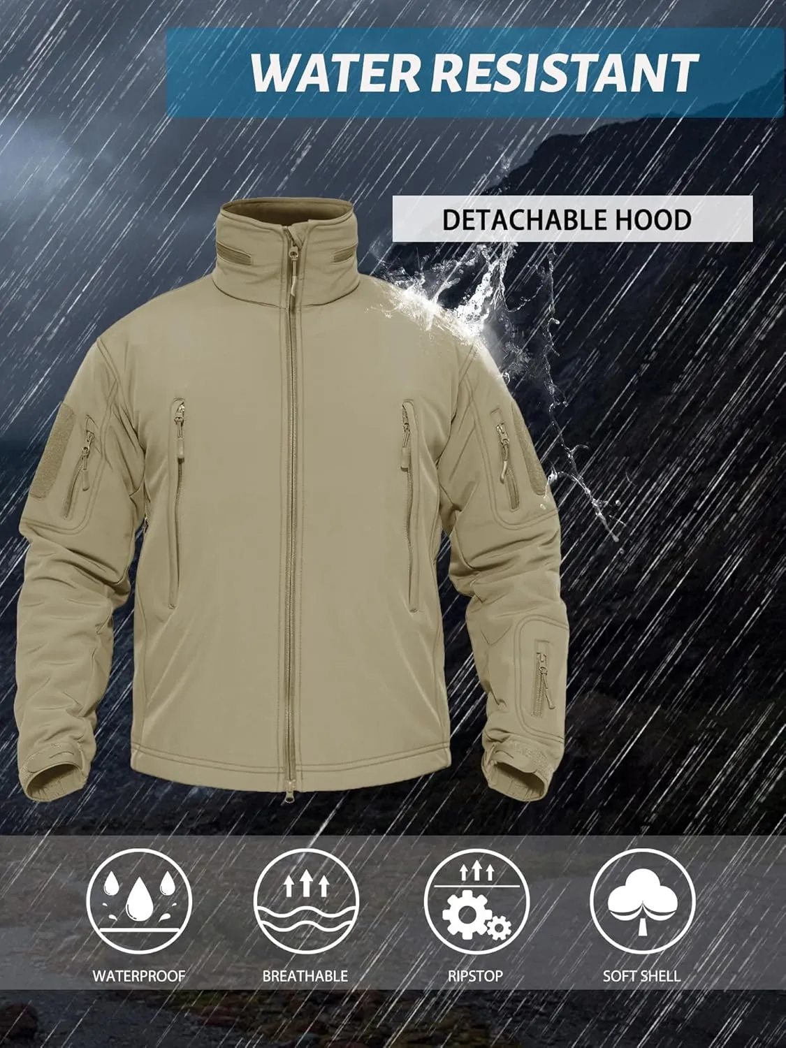 TACVASEN Men's Fleece Lined Tactical Jacket Waterproof Military Hoodie Winter Softshell Jacket Rain Coat Warm Hiking Hunting