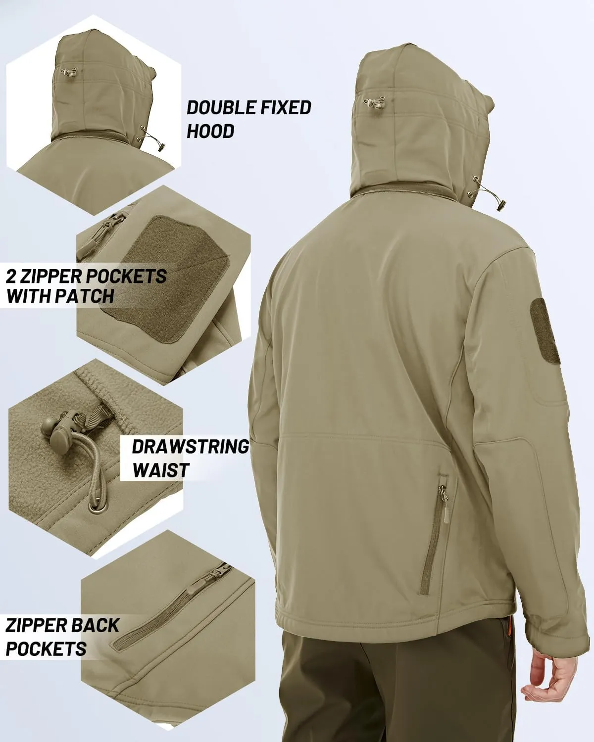 TACVASEN Men's Fleece Lined Tactical Jacket Waterproof Military Hoodie Winter Softshell Jacket Rain Coat Warm Hiking Hunting