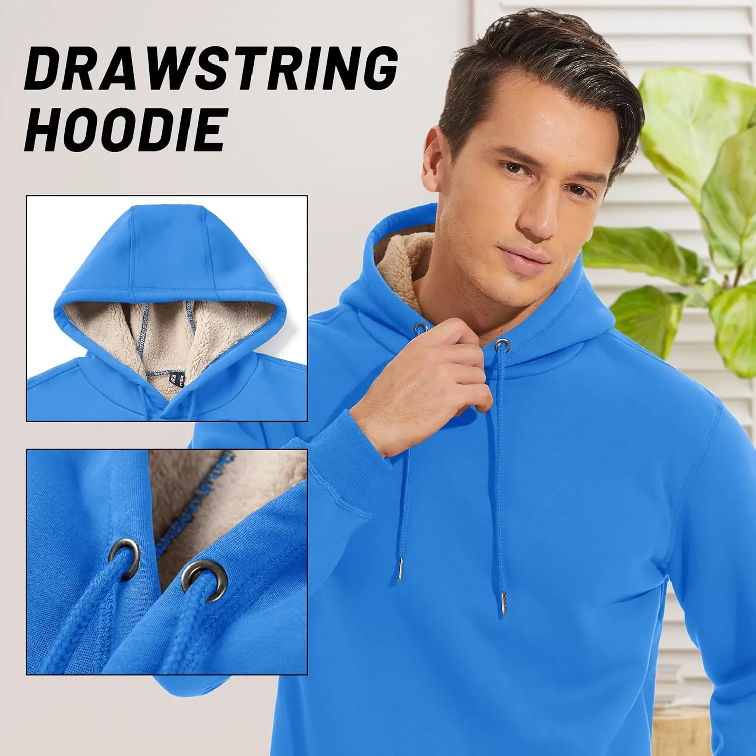 TACVASEN Men's Pullover Hoodie Thick Sherpa Lined Kangaroo Pocket Winter Windproof Warm Fleece Hoodie Athletic Sweatshirts