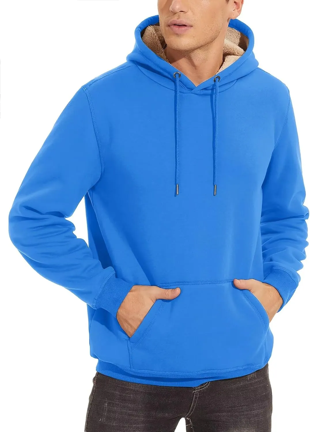 TACVASEN Men's Pullover Hoodie Thick Sherpa Lined Kangaroo Pocket Winter Windproof Warm Fleece Hoodie Athletic Sweatshirts
