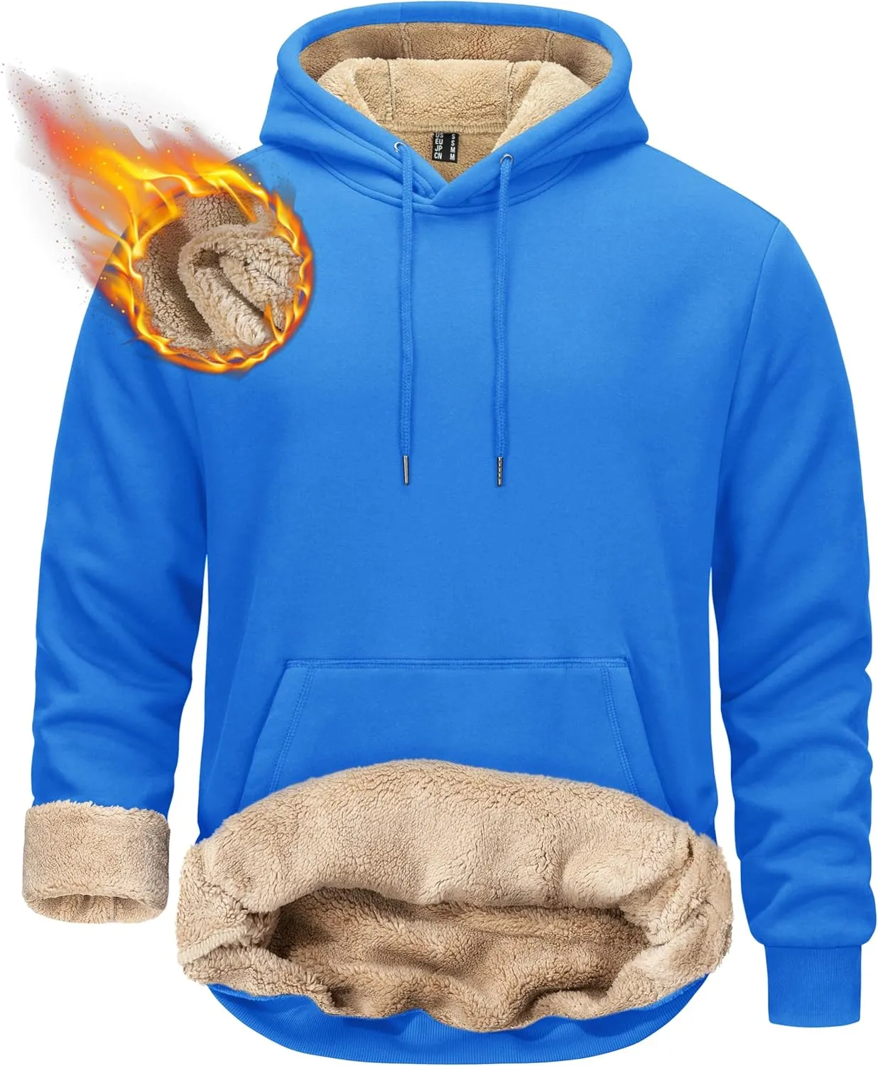 TACVASEN Men's Pullover Hoodie Thick Sherpa Lined Kangaroo Pocket Winter Windproof Warm Fleece Hoodie Athletic Sweatshirts