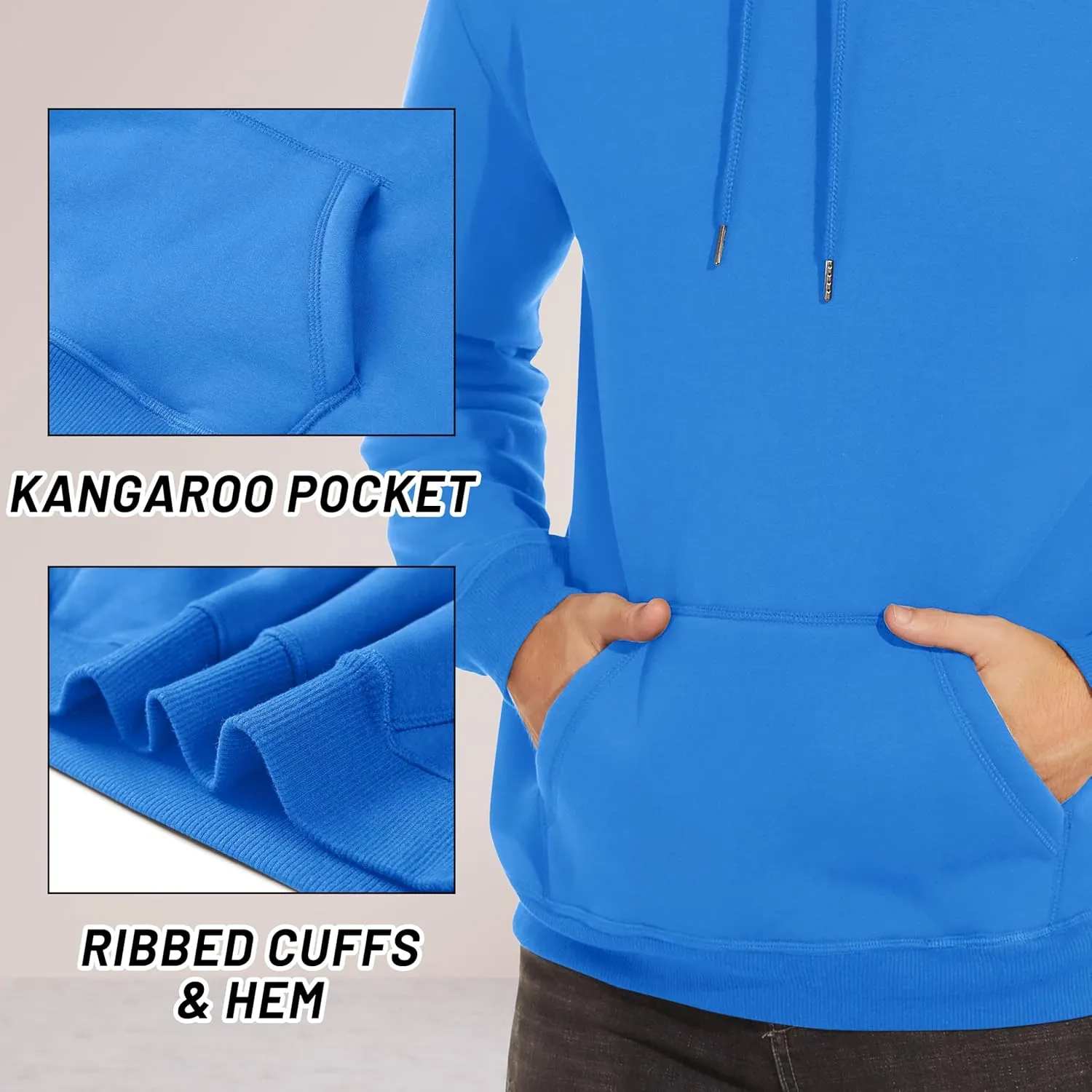 TACVASEN Men's Pullover Hoodie Thick Sherpa Lined Kangaroo Pocket Winter Windproof Warm Fleece Hoodie Athletic Sweatshirts
