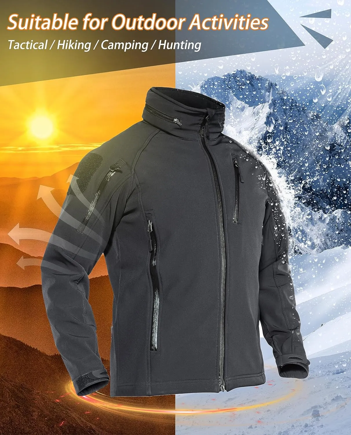 TACVASEN Men's Special Ops Military Jacket Water Resistant Windproof Tactical Winter Zip Up Rain Coat Hunting Outdoors