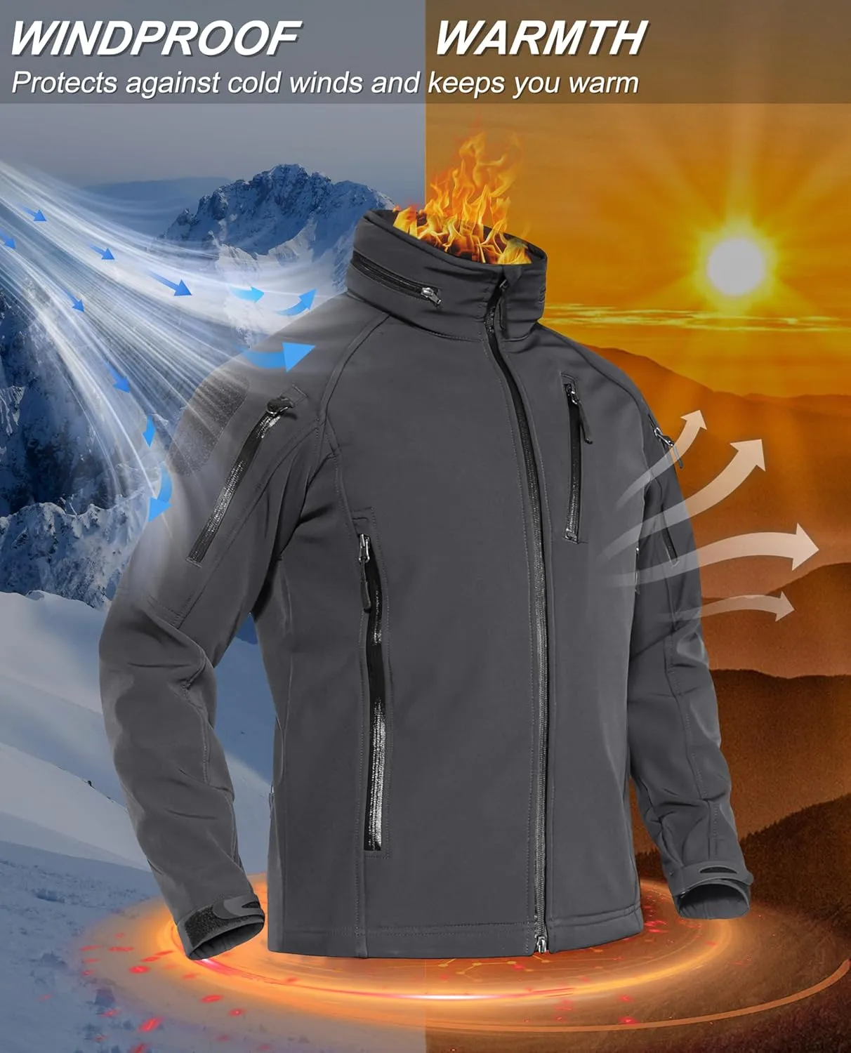 TACVASEN Men's Special Ops Military Jacket Water Resistant Windproof Tactical Winter Zip Up Rain Coat Hunting Outdoors