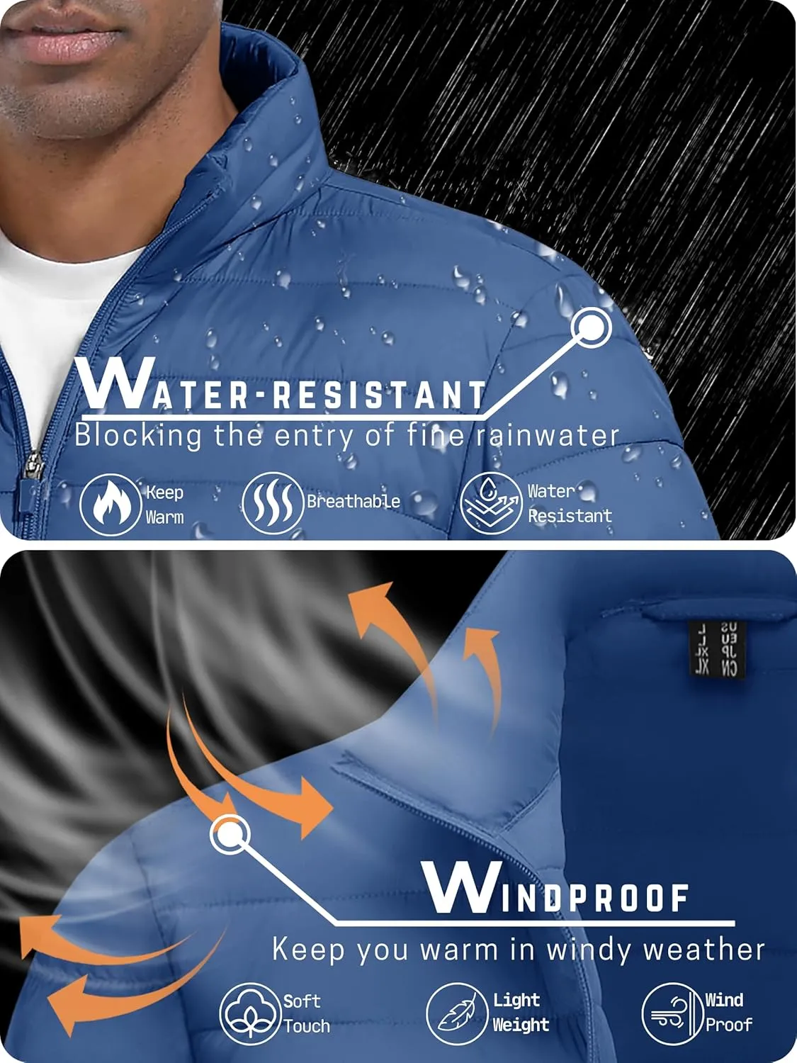TACVASEN Puffer Jacket for Men Winter Warm Winter Lightweight Coat Water Repellent Windproof Insulated Jacket