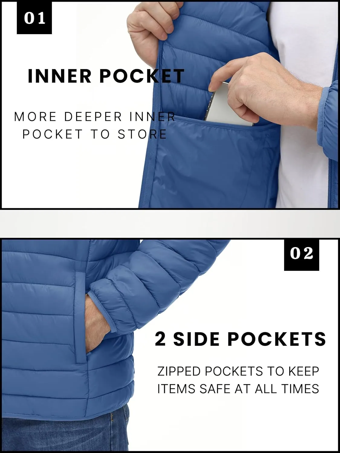 TACVASEN Puffer Jacket for Men Winter Warm Winter Lightweight Coat Water Repellent Windproof Insulated Jacket