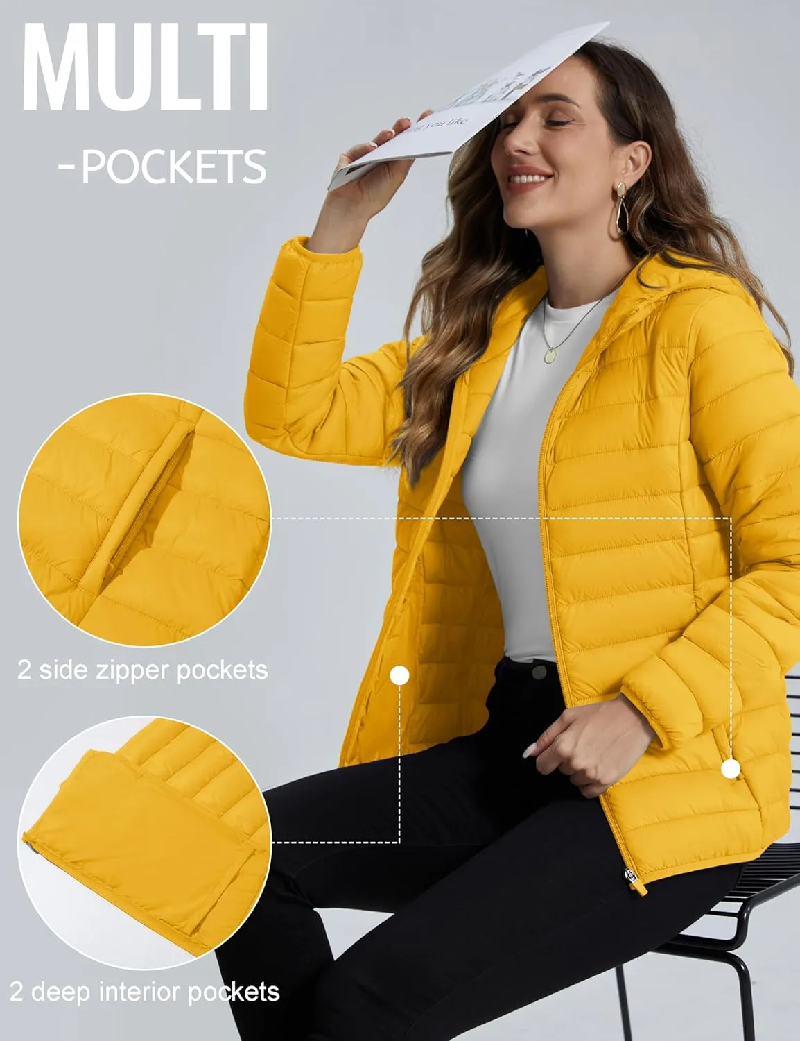 TACVASEN Women's Lightweight Puffer Jacket with Hood Pockets Quilted Padded Full-zip Winter Coat