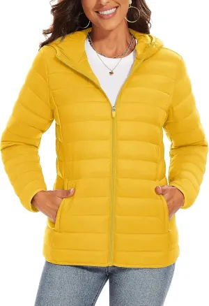 TACVASEN Women's Lightweight Puffer Jacket with Hood Pockets Quilted Padded Full-zip Winter Coat