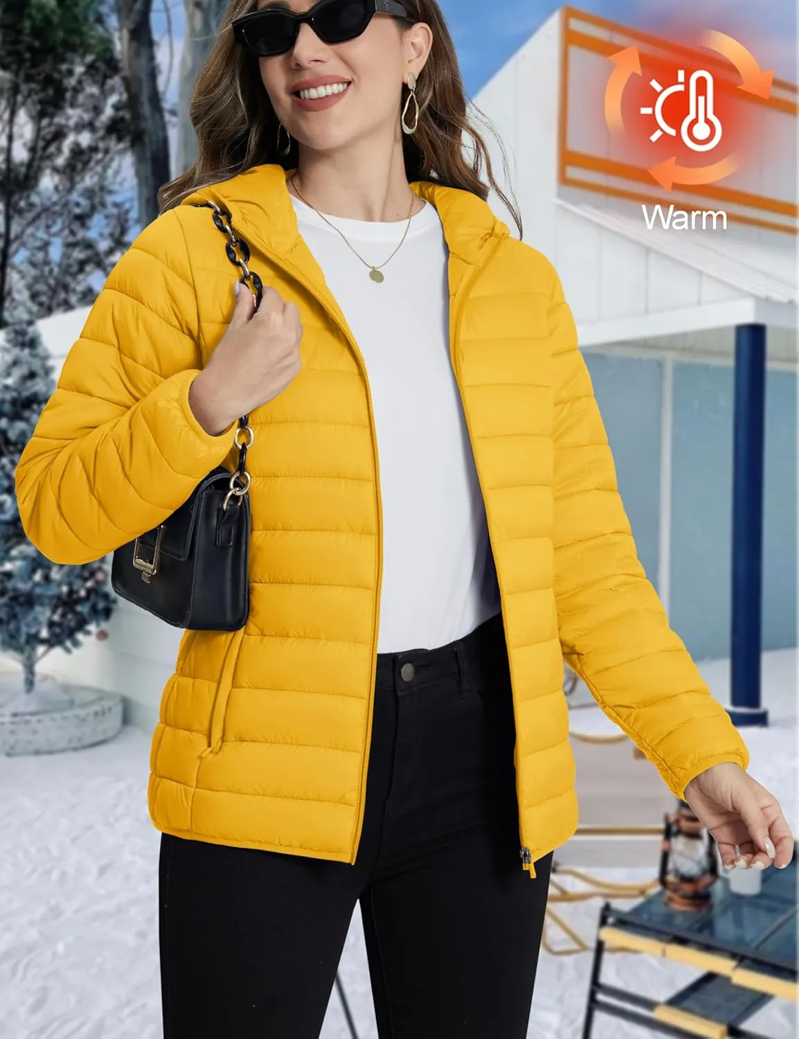 TACVASEN Women's Lightweight Puffer Jacket with Hood Pockets Quilted Padded Full-zip Winter Coat