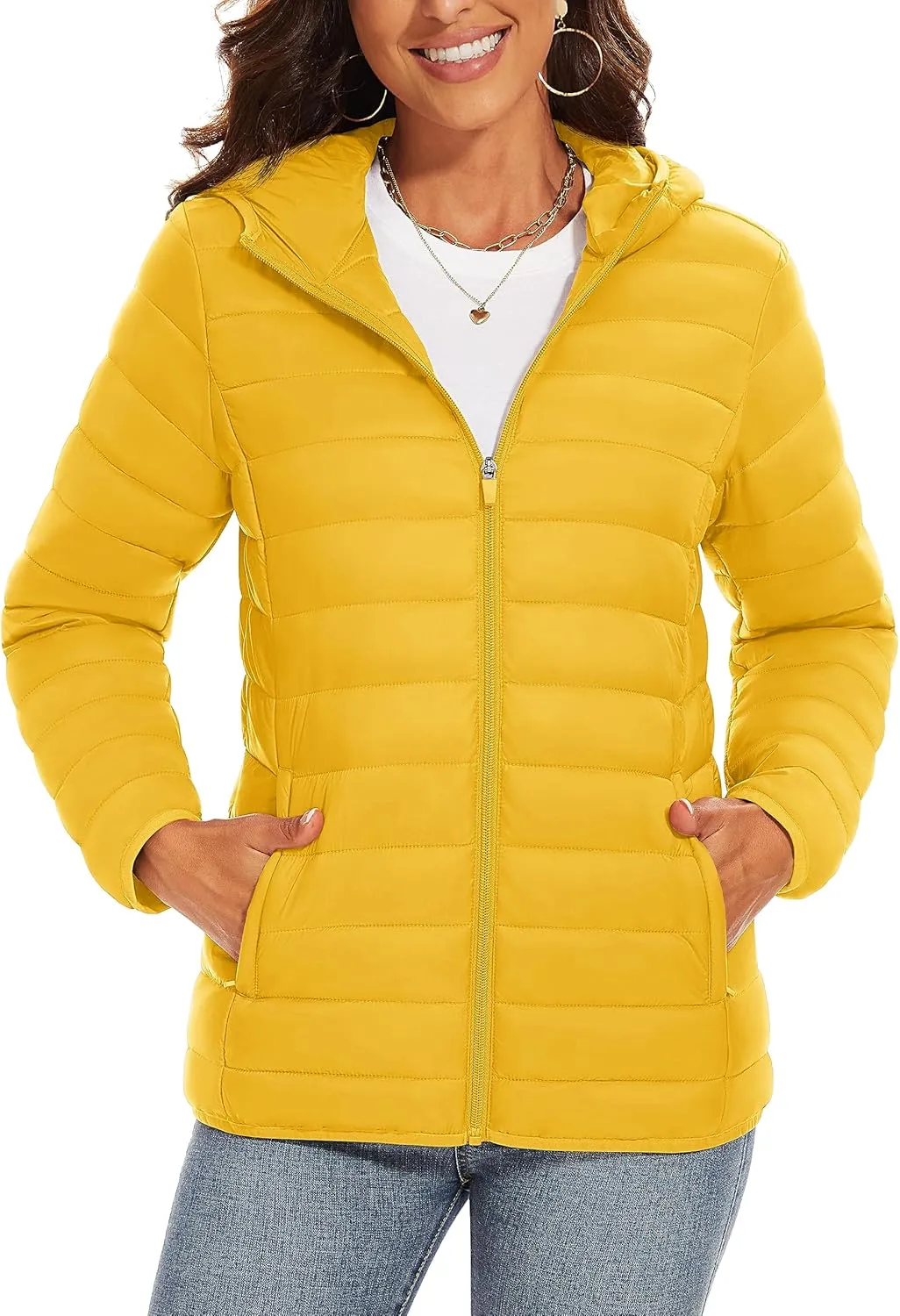 TACVASEN Women's Lightweight Puffer Jacket with Hood Pockets Quilted Padded Full-zip Winter Coat