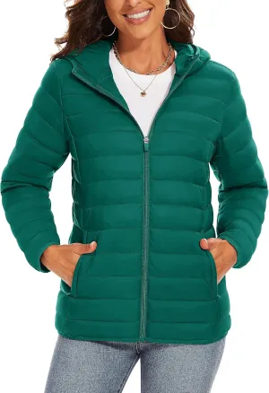 TACVASEN Women's Lightweight Puffer Jacket with Hood Pockets Quilted Padded Full-zip Winter Coat