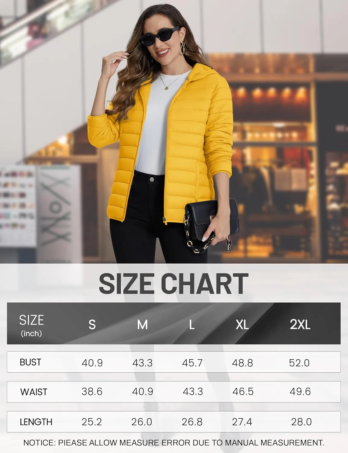 TACVASEN Women's Lightweight Puffer Jacket with Hood Pockets Quilted Padded Full-zip Winter Coat
