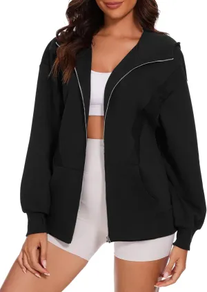 Taurus Womens Zip Up Hoodies Oversized Long Sleeve Sweatshirt Fall Y2K Hoodie Jacket with Pockets Black S