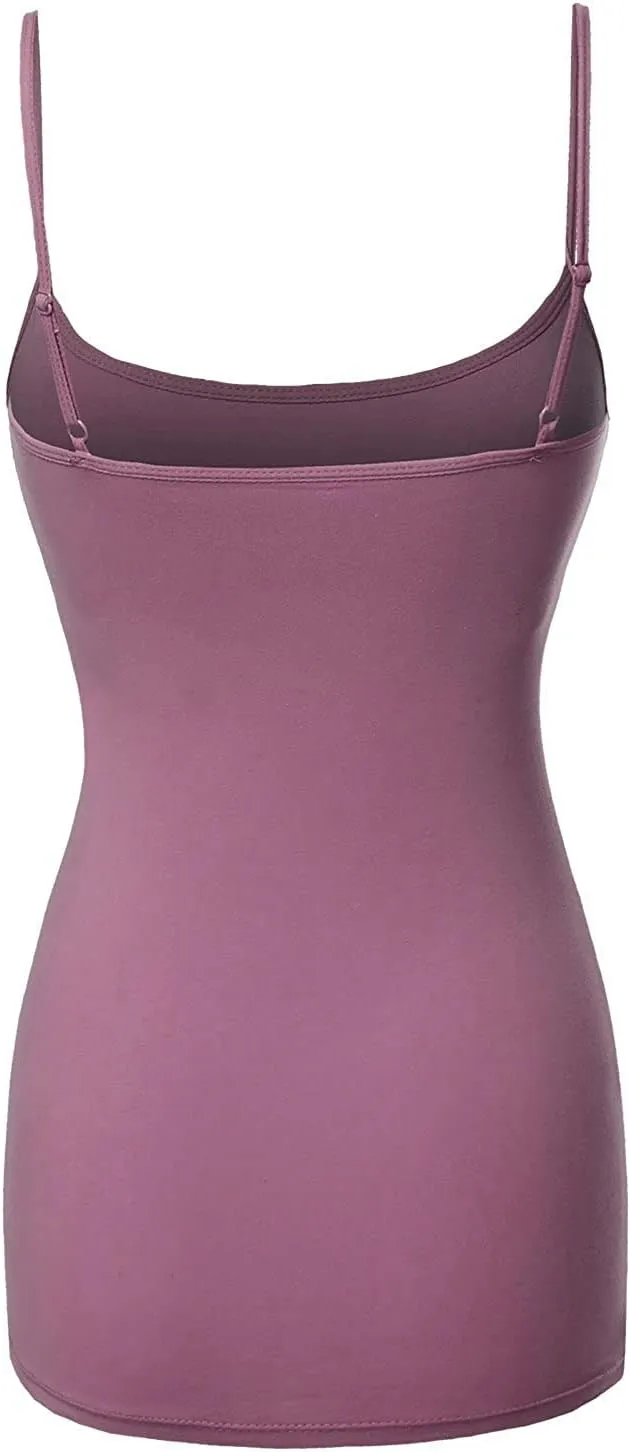 The Lovely Womens & Juniors Basic Solid Long Length Adjustable Spaghetti Strap Tank Top - 4 Pack