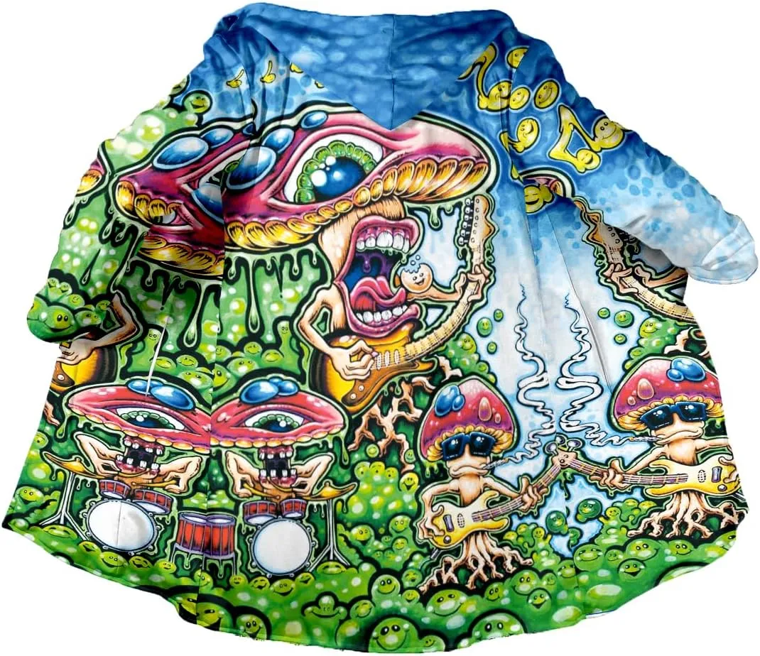 Thick Warm Hooded Cloak For Men Trippy Psychedelic Mushroom Fungus Overcoat Coat Windproof Fleece Jacket