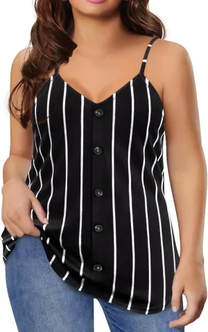 TIYOMI Plus Size Tank Tops for Women Adjustable Strap Cami Buttons V Neck Vest Holiday Suspenders Summer Camisole XL-5XL