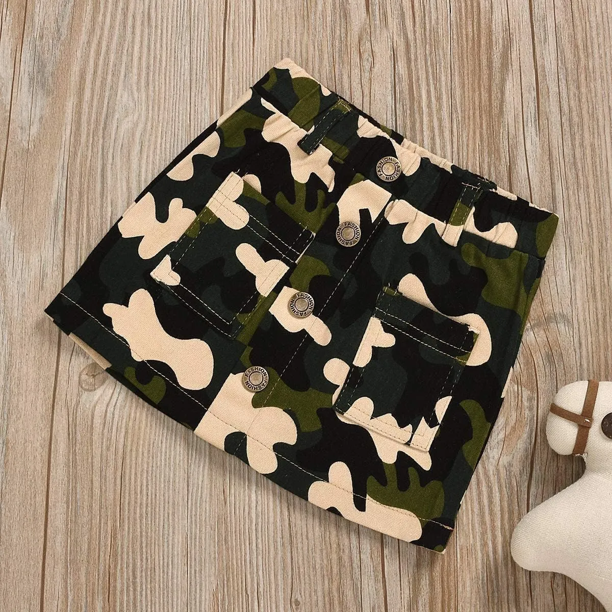 Toddler Baby Girls Camouflage Outfit Black Letter Tops Shirt   Denim Skirt Dress Shorts Summer Two Piece Clothes Set