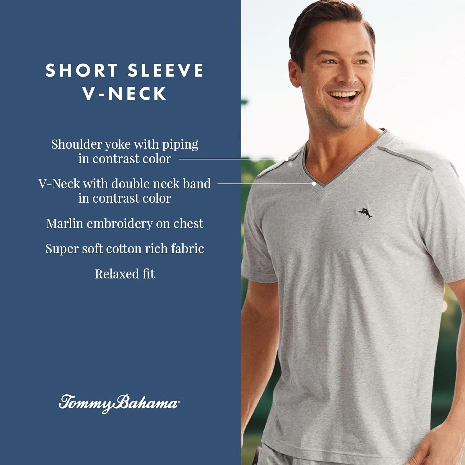 Tommy Bahama - Men's Essential T Shirt, Short Sleeve V Neck Cotton Blend Top for Sleep or Lounge