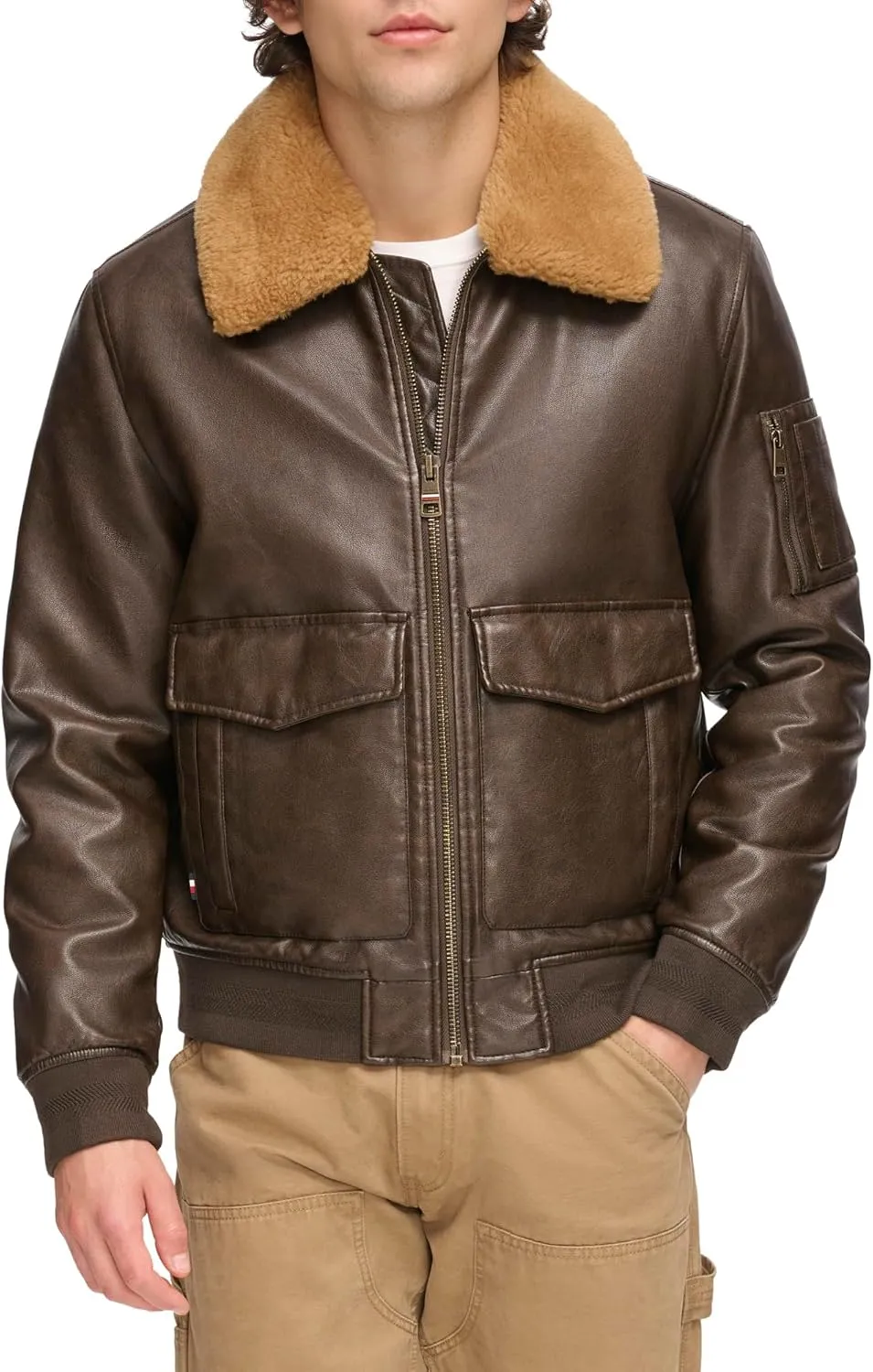 Tommy Hilfiger Men's Faux Leather Bomber Jacket