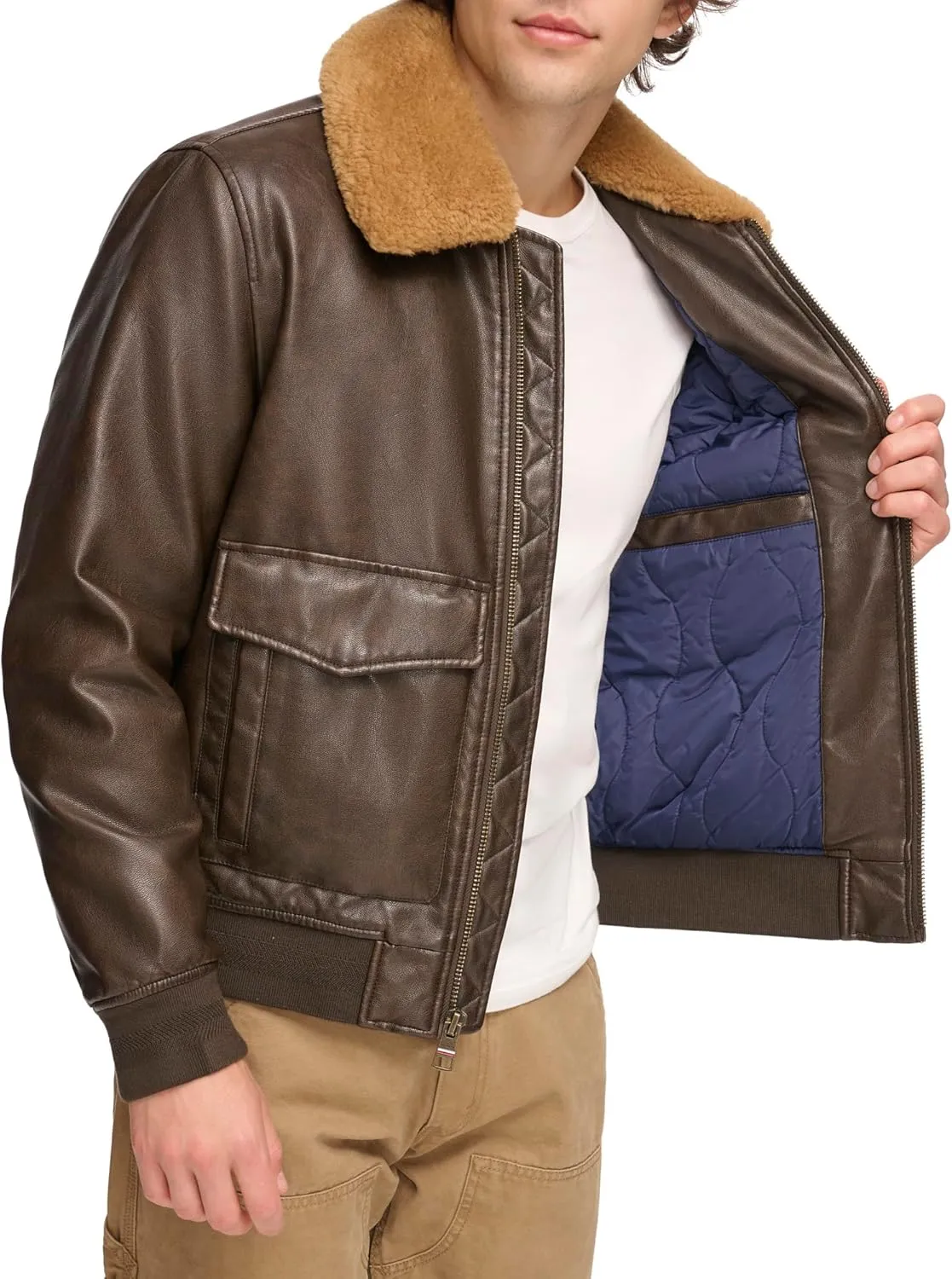 Tommy Hilfiger Men's Faux Leather Bomber Jacket