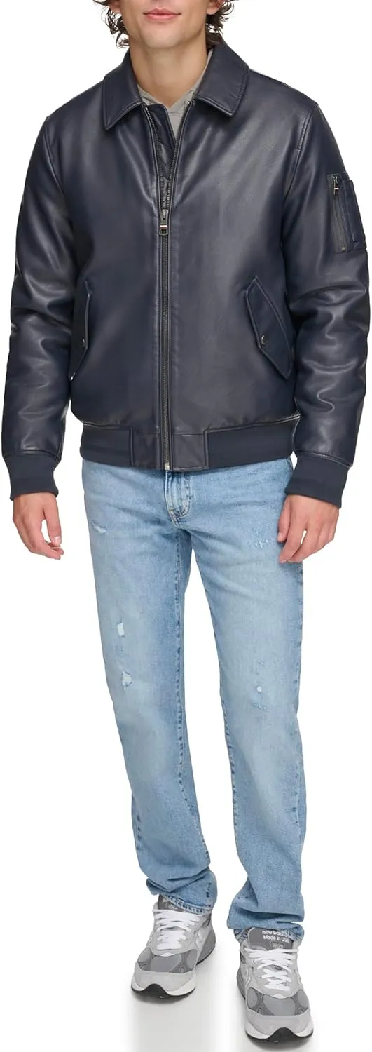 Tommy Hilfiger Men's Faux Leather Bomber Jacket
