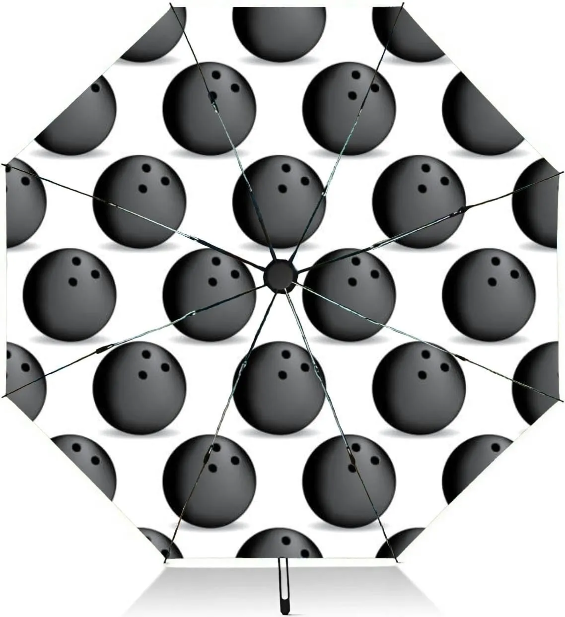 Travel Umbrella for Rain Windproof Bowling Repeating Automatic Cute Portable Compact Umbrella for Women Purse Backpack Car Black Sun UV Protection